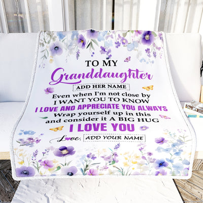 Personalized To My Granddaughter Gifts From Grandma Blanket I Love You Purple Floral Birthday Gift Idea For Granddaughter Gifts Christmas Custom Fleece Blanket | teecentury