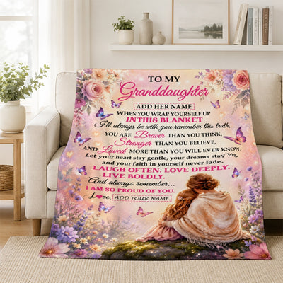 Personalized To My Granddaughter Gifts From Grandma Blanket Inspirational Message Purple Butterfly Birthday Gifts For Girl Graduation Christmas Fleece Blanket | teecentury