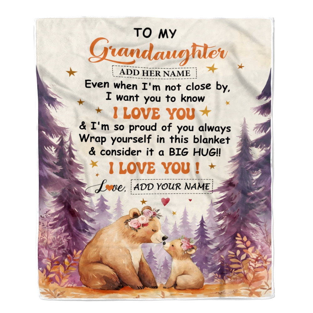 Personalized To My Granddaughter Gifts From Grandma Blanket Kiss Bear I Love You Granddaughter Birthday Gift Valentines Christmas Custom Fleece Blanket | teecentury