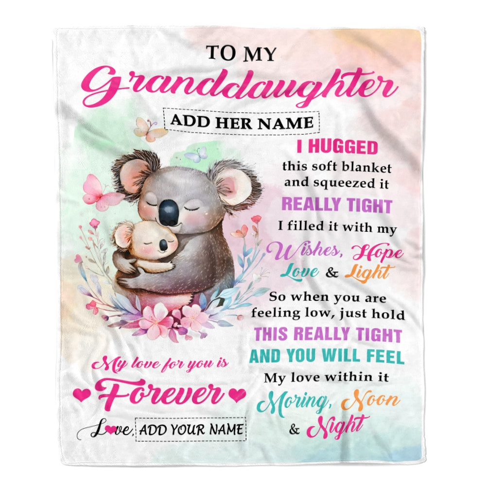 Personalized To My Granddaughter Gifts From Grandma Blanket Koala Letter I Hugged This Gifts For Granddaughter Birthday Graduation Christmas Fleece Blanket | teecentury