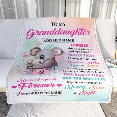 Personalized To My Granddaughter Gifts From Grandma Blanket Koala Letter I Hugged This Gifts For Granddaughter Birthday Graduation Christmas Fleece Blanket | teecentury