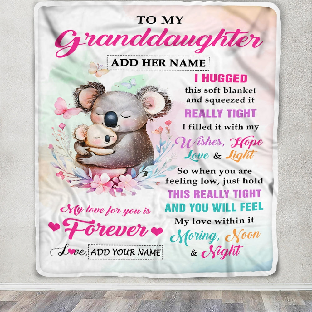 Personalized To My Granddaughter Gifts From Grandma Blanket Koala Letter I Hugged This Gifts For Granddaughter Birthday Graduation Christmas Fleece Blanket | teecentury