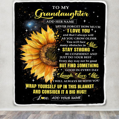Personalized To My Granddaughter Gifts From Grandma Blanket Never Forget I Love You Sunflower Granddaughter Birthday Presents Graduation Gift Fleece Blanket | teecentury