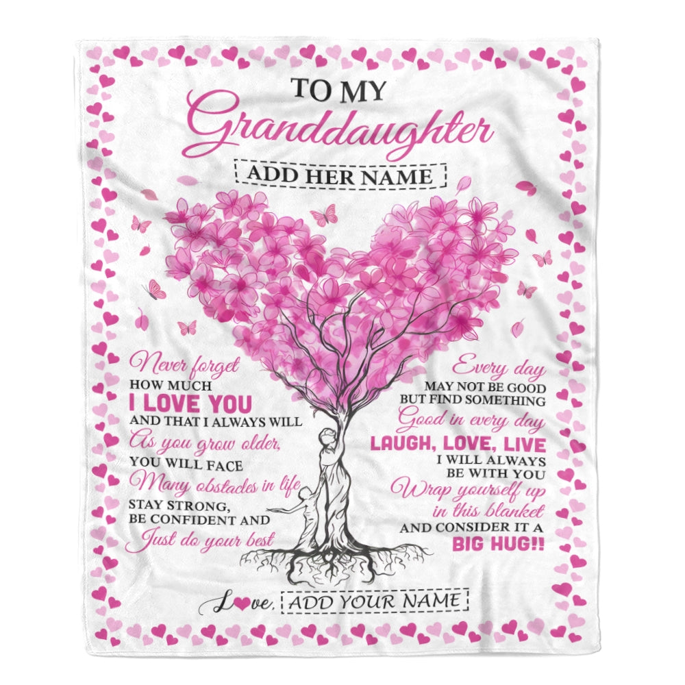 Personalized To My Granddaughter Gifts From Grandma Blanket Pink Heart Tree I Love You Custom Birthday Gifts For Granddaughter Graduation Fleece Blanket | teecentury