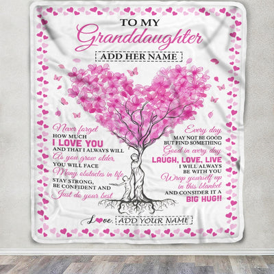 Personalized To My Granddaughter Gifts From Grandma Blanket Pink Heart Tree I Love You Custom Birthday Gifts For Granddaughter Graduation Fleece Blanket | teecentury