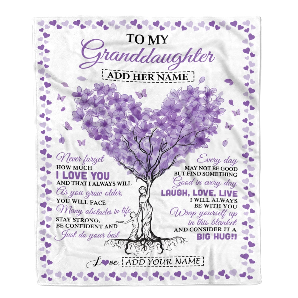 Personalized To My Granddaughter Gifts From Grandma Blanket Purple Heart Tree I Love You Custom Birthday Gifts For Granddaughter Graduation Fleece Blanket | teecentury