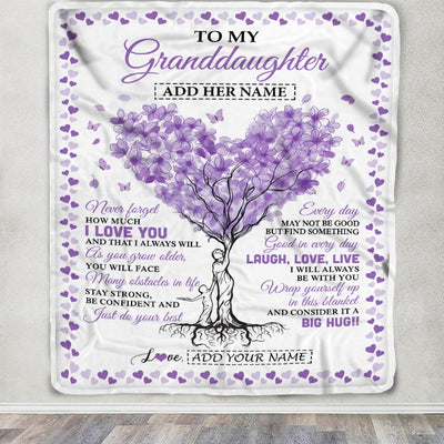 Personalized To My Granddaughter Gifts From Grandma Blanket Purple Heart Tree I Love You Custom Birthday Gifts For Granddaughter Graduation Fleece Blanket | teecentury