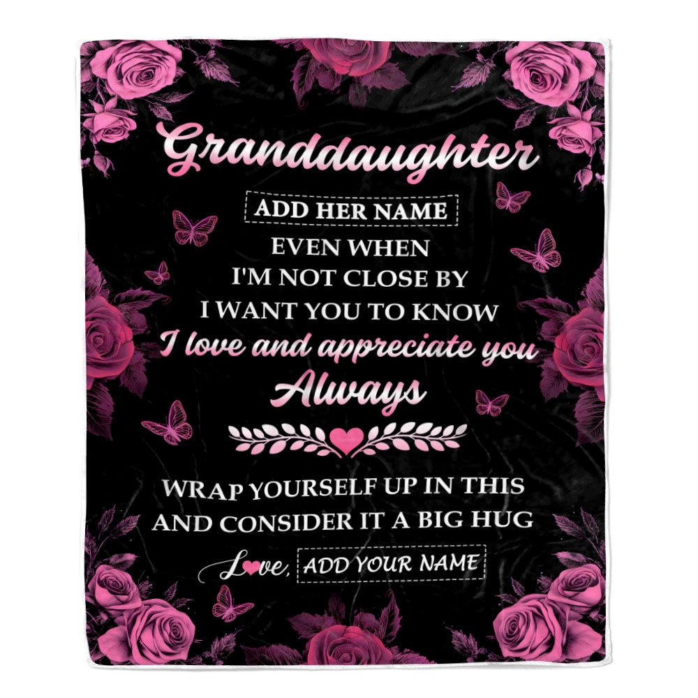 Personalized To My Granddaughter Gifts From Grandma Blanket Rose Floral It A Big Hug Birthday Gift Idea For Granddaughter Gifts Christmas Custom Fleece Blanket | teecentury