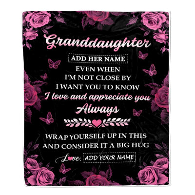 Personalized To My Granddaughter Gifts From Grandma Blanket Rose Floral It A Big Hug Birthday Gift Idea For Granddaughter Gifts Christmas Custom Fleece Blanket | teecentury