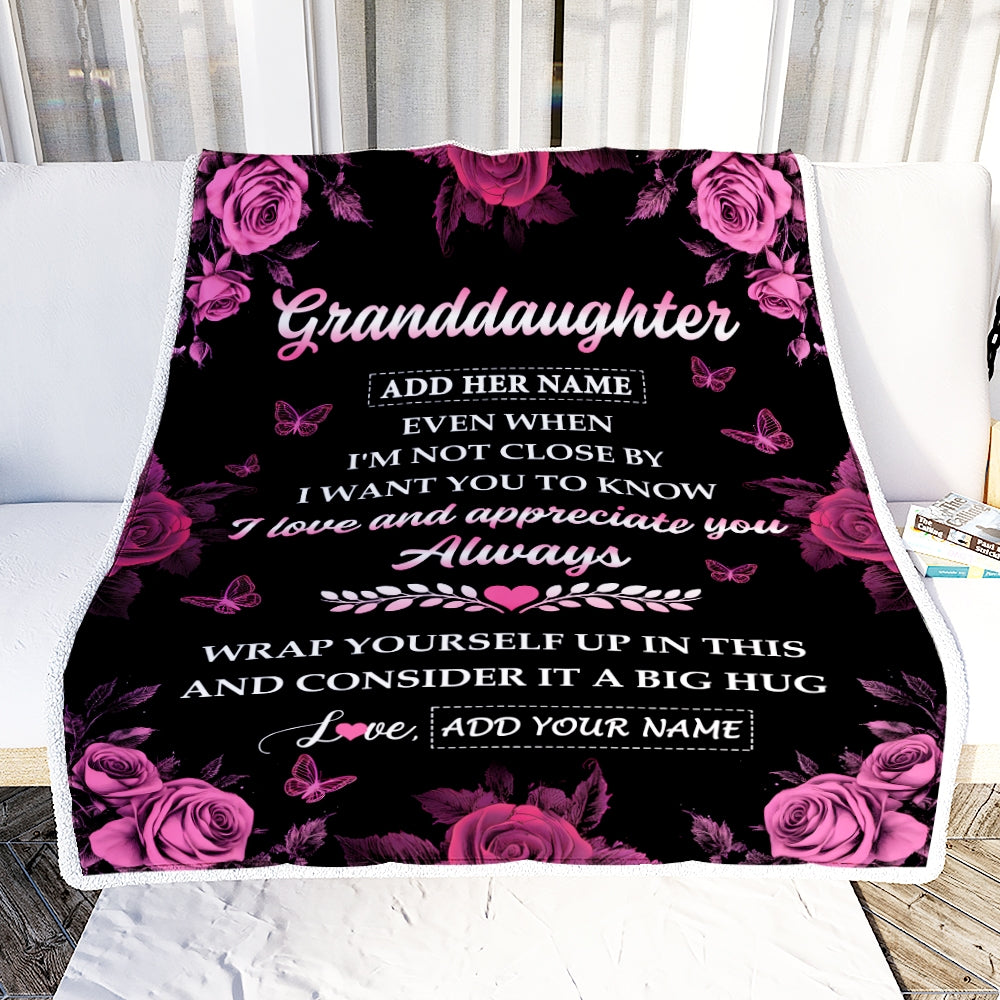 Personalized To My Granddaughter Gifts From Grandma Blanket Rose Floral It A Big Hug Birthday Gift Idea For Granddaughter Gifts Christmas Custom Fleece Blanket | teecentury