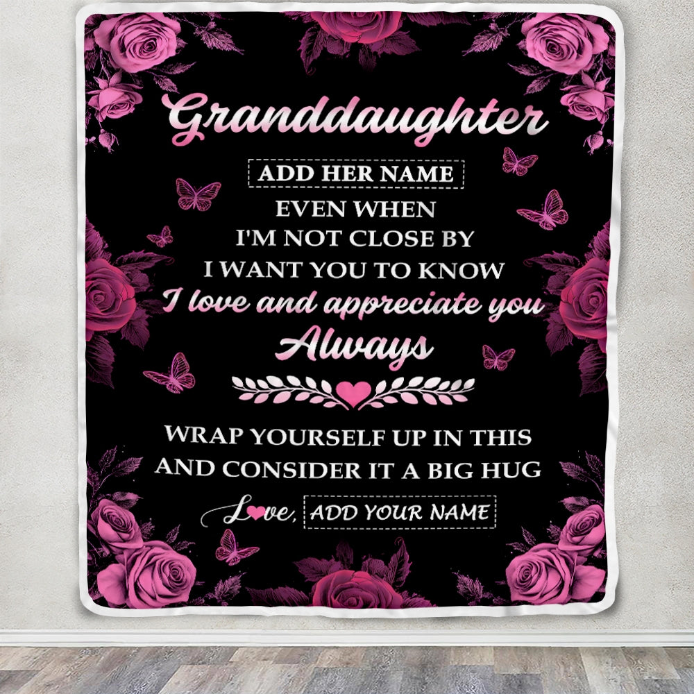 Personalized To My Granddaughter Gifts From Grandma Blanket Rose Floral It A Big Hug Birthday Gift Idea For Granddaughter Gifts Christmas Custom Fleece Blanket | teecentury