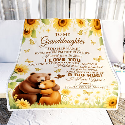 Personalized To My Granddaughter Gifts From Grandma Blanket Sunflower Bear Hug I Love You Birthday Gifts For Granddaughter Graduation Custom Fleece Blanket | teecentury