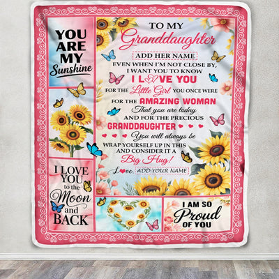 Personalized To My Granddaughter Gifts From Grandma Blanket Sunflower Butterfly Amazing Granddaughter Birthday Gift Valentines Christmas Custom Fleece Blanket | teecentury