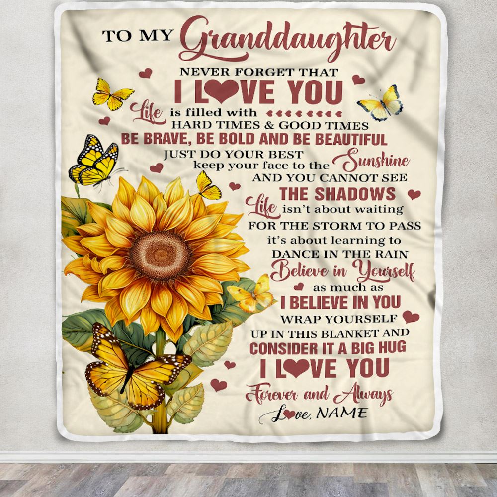 Personalized To My Granddaughter Gifts From Grandma Blanket Sunflower I Love You Birthday Gifts For Granddaughter Graduation Christmas Customized Fleece Blanket | teecentury