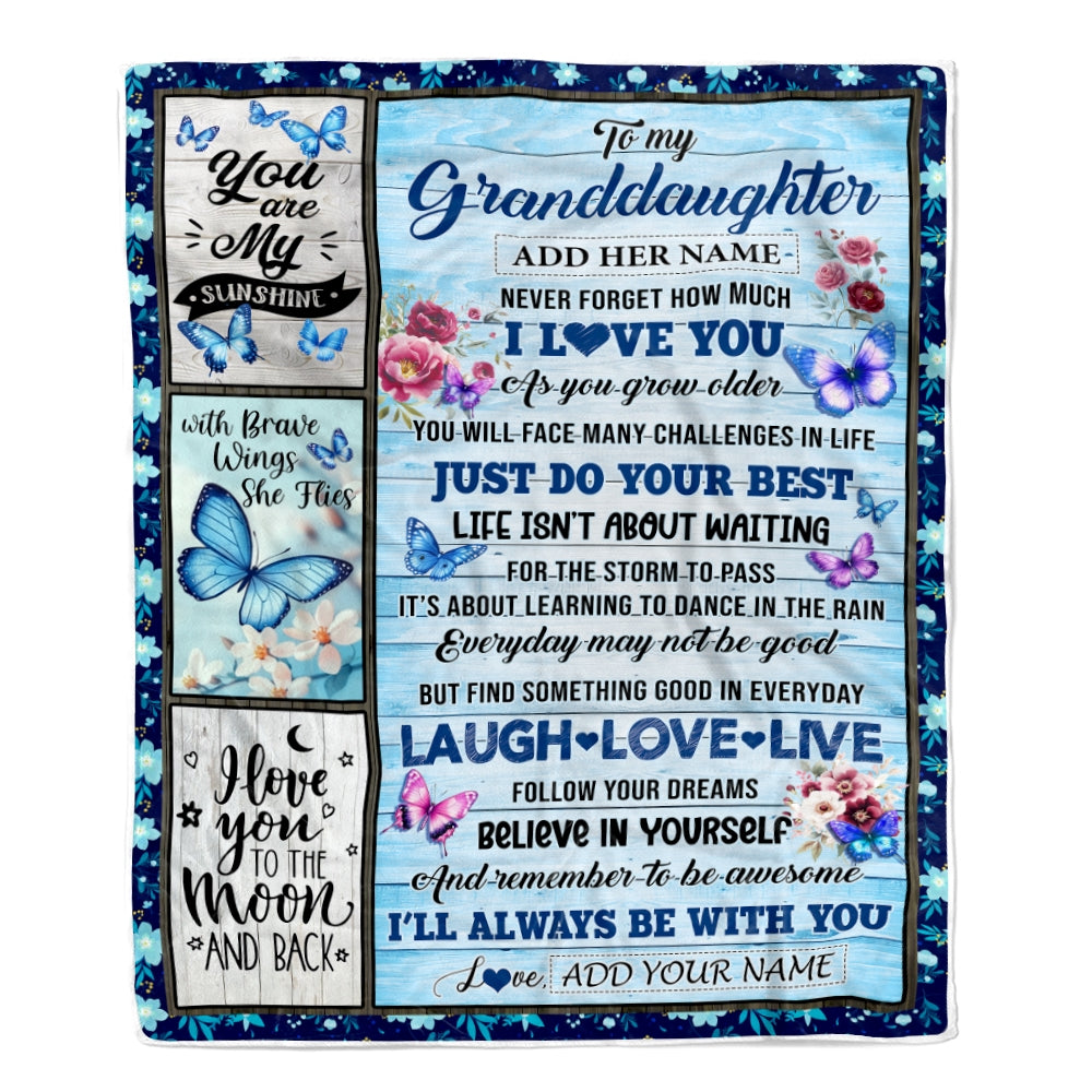 Personalized To My Granddaughter Gifts From Grandma Blanket Wood Butterfly Believe In Yourself Custom Granddaughter Birthday Gifts Christmas Fleece Blanket | teecentury