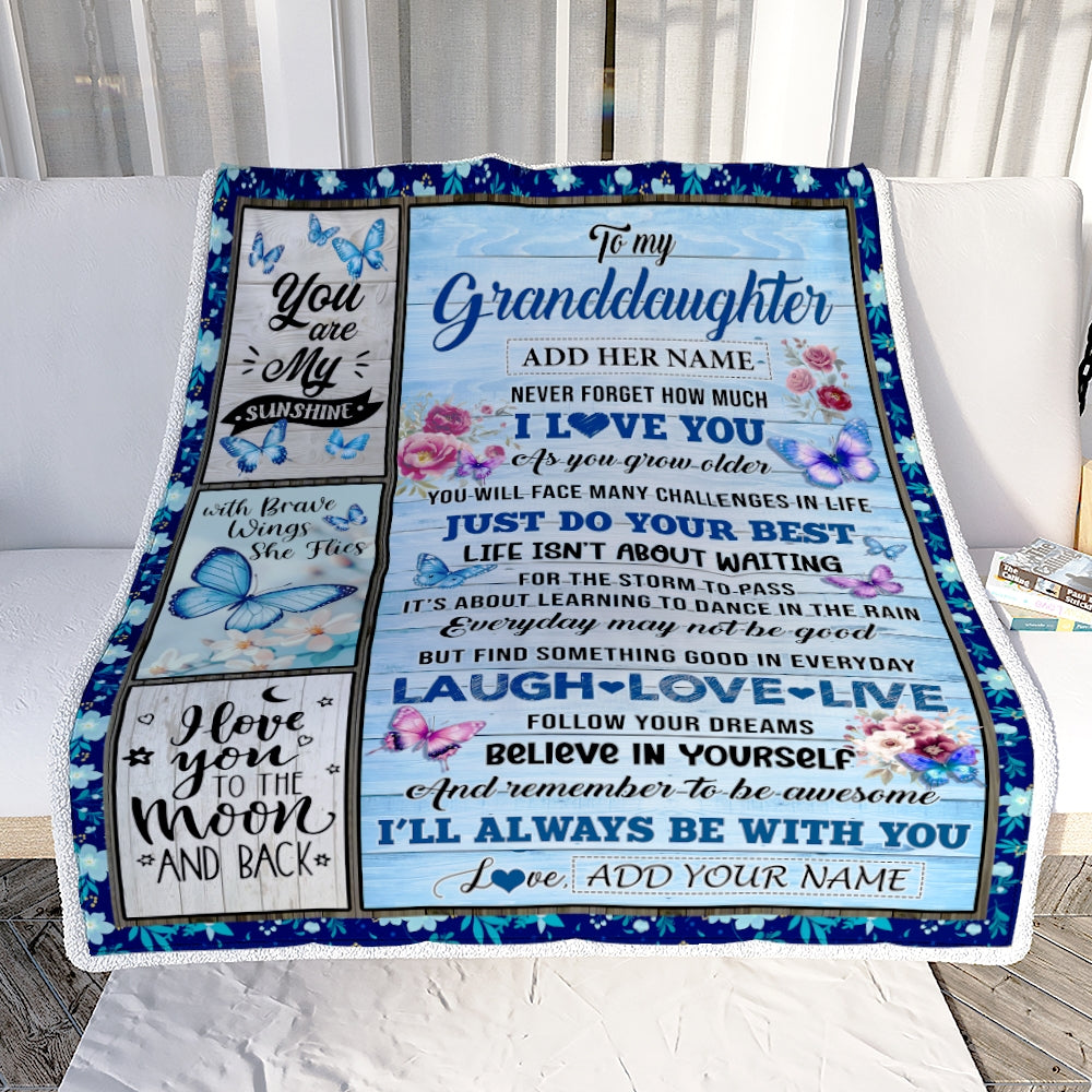 Personalized To My Granddaughter Gifts From Grandma Blanket Wood Butterfly Believe In Yourself Custom Granddaughter Birthday Gifts Christmas Fleece Blanket | teecentury