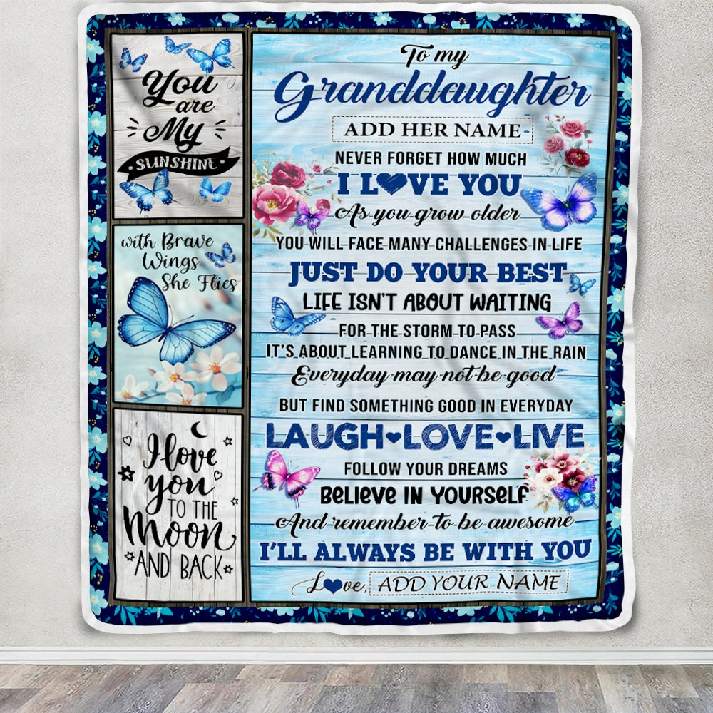 Personalized To My Granddaughter Gifts From Grandma Blanket Wood Butterfly Believe In Yourself Custom Granddaughter Birthday Gifts Christmas Fleece Blanket | teecentury
