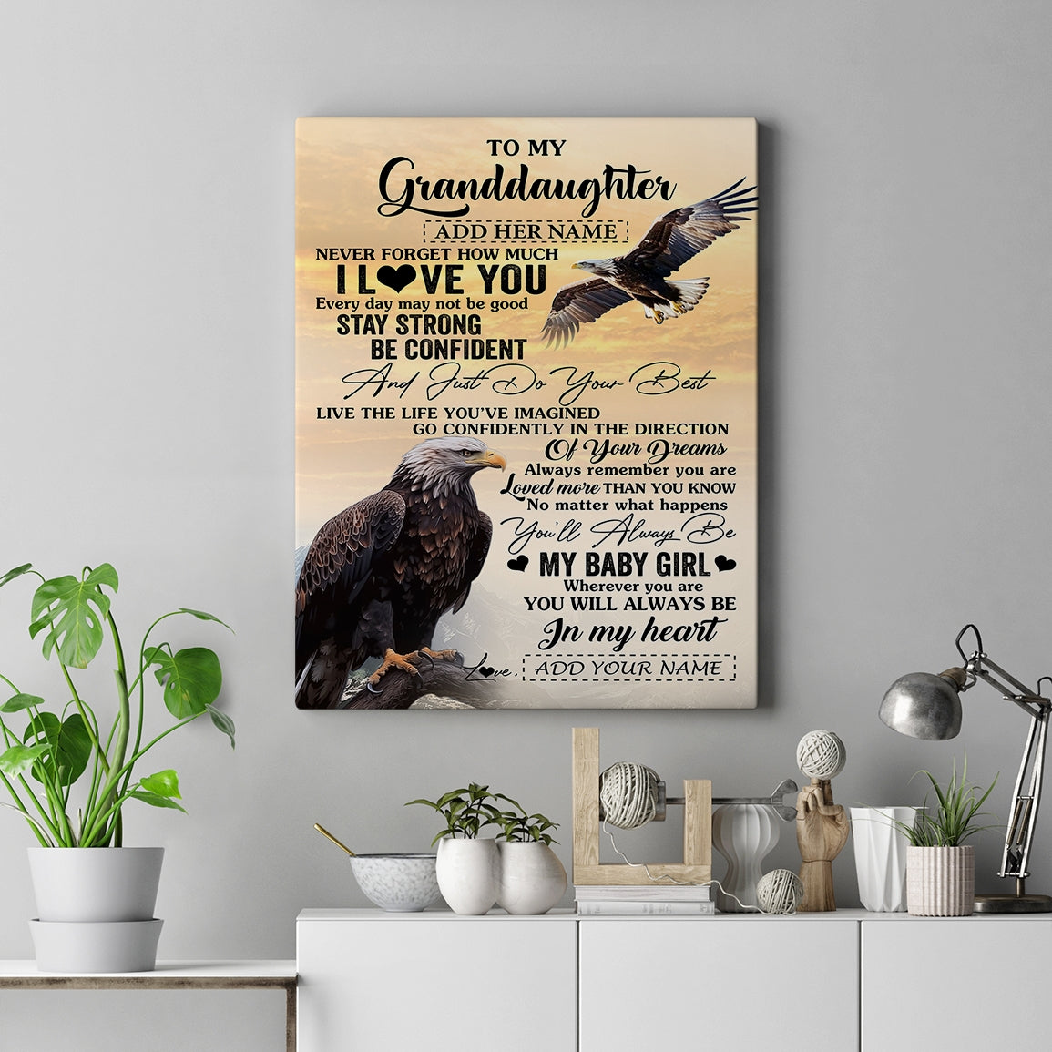 Personalized To My Granddaughter Gifts From Grandma Canvas Eagle Never Forget How Much I Love You Granddaughter Birthday Christmas Custom Wall Art Print Framed Canvas | teecentury
