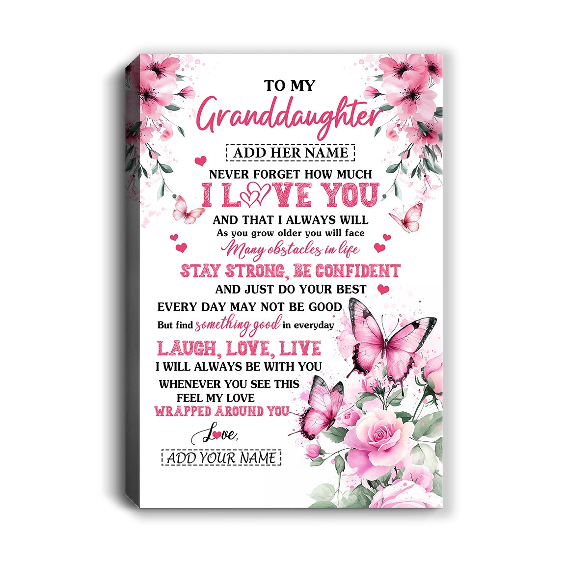 Personalized To My Granddaughter Gifts From Grandma Canvas I Love You Butterfly Birthday Gifts For Granddaughter Graduation Christmas Custom Wall Art Framed Canvas | teecentury