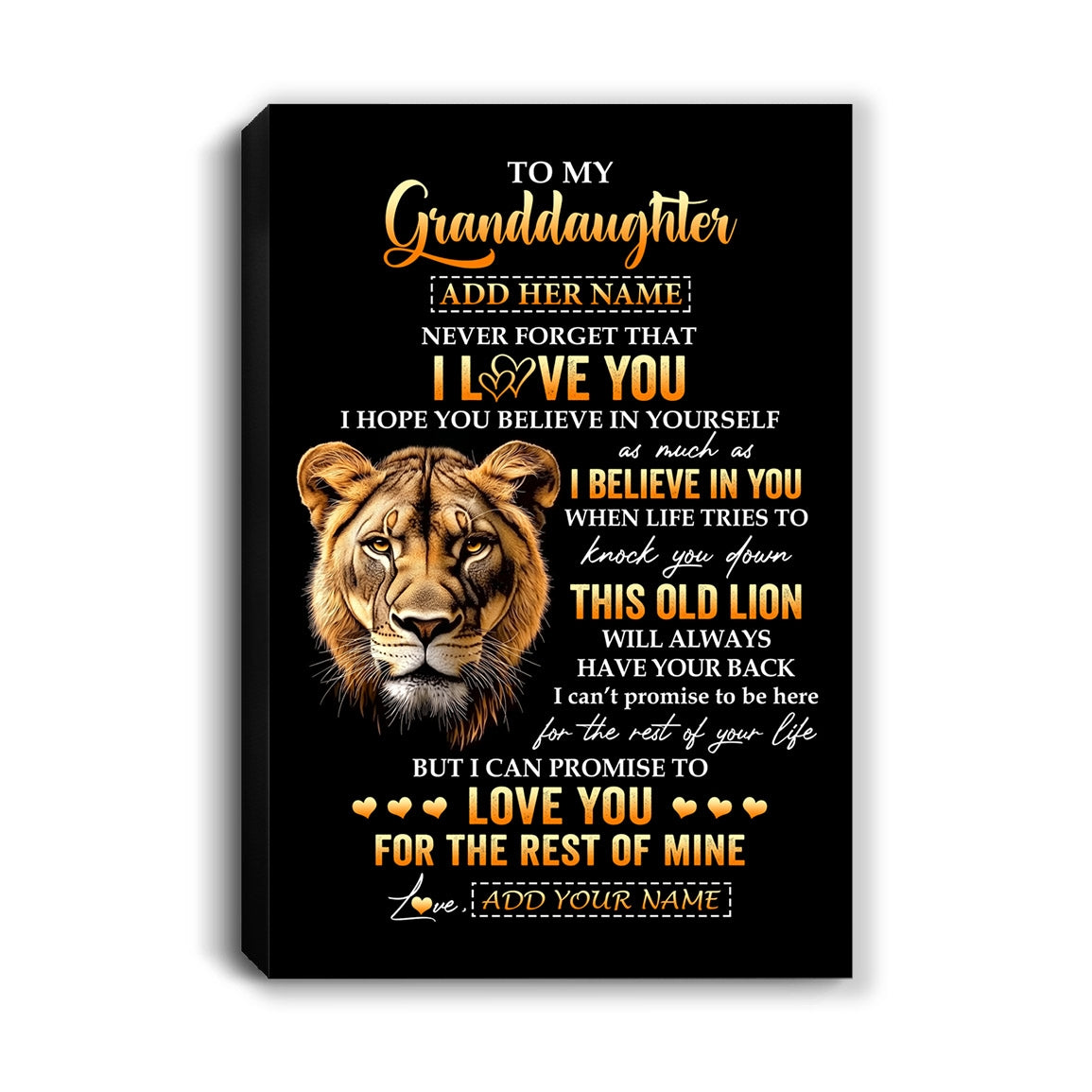 Personalized To My Granddaughter Gifts From Grandma Canvas Old Lion Love You Granddaughter Birthday Gifts Graduation Christmas Custom Wall Art Print Framed Canvas | teecentury