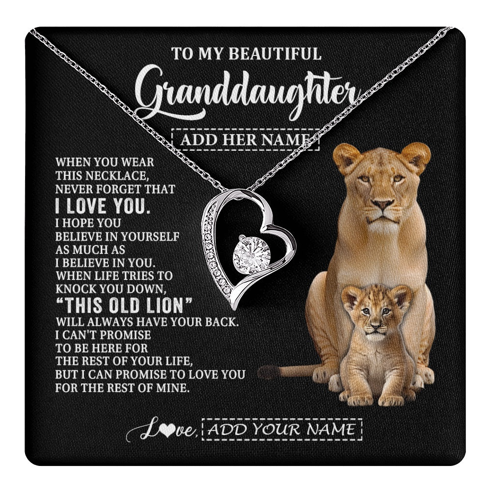 Forever Love Necklace 14K White Gold Finish | 1 | Personalized To My Granddaughter Gifts From Grandma Gigi Necklace This Old Lion Love You Granddaughter Birthday Gifts Christmas Custom Gift Box Message Card | https://teecentury.