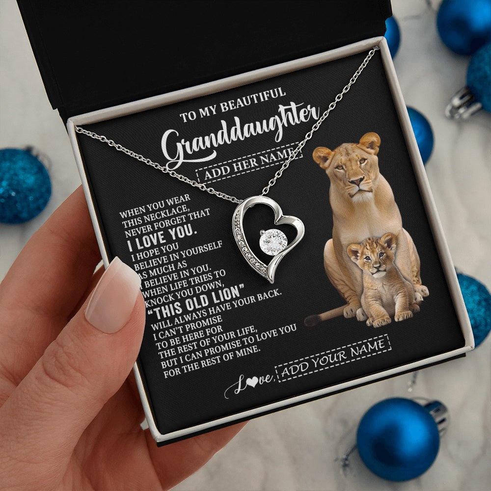 Forever Love Necklace 14K White Gold Finish | 2 | Personalized To My Granddaughter Gifts From Grandma Gigi Necklace This Old Lion Love You Granddaughter Birthday Gifts Christmas Custom Gift Box Message Card | https://teecentury.