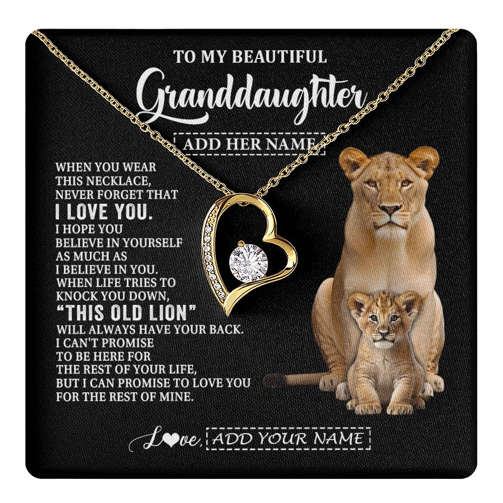 Forever Love Necklace 18K Yellow Gold Finish | 1 | Personalized To My Granddaughter Gifts From Grandma Gigi Necklace This Old Lion Love You Granddaughter Birthday Gifts Christmas Custom Gift Box Message Card | https://teecentury.