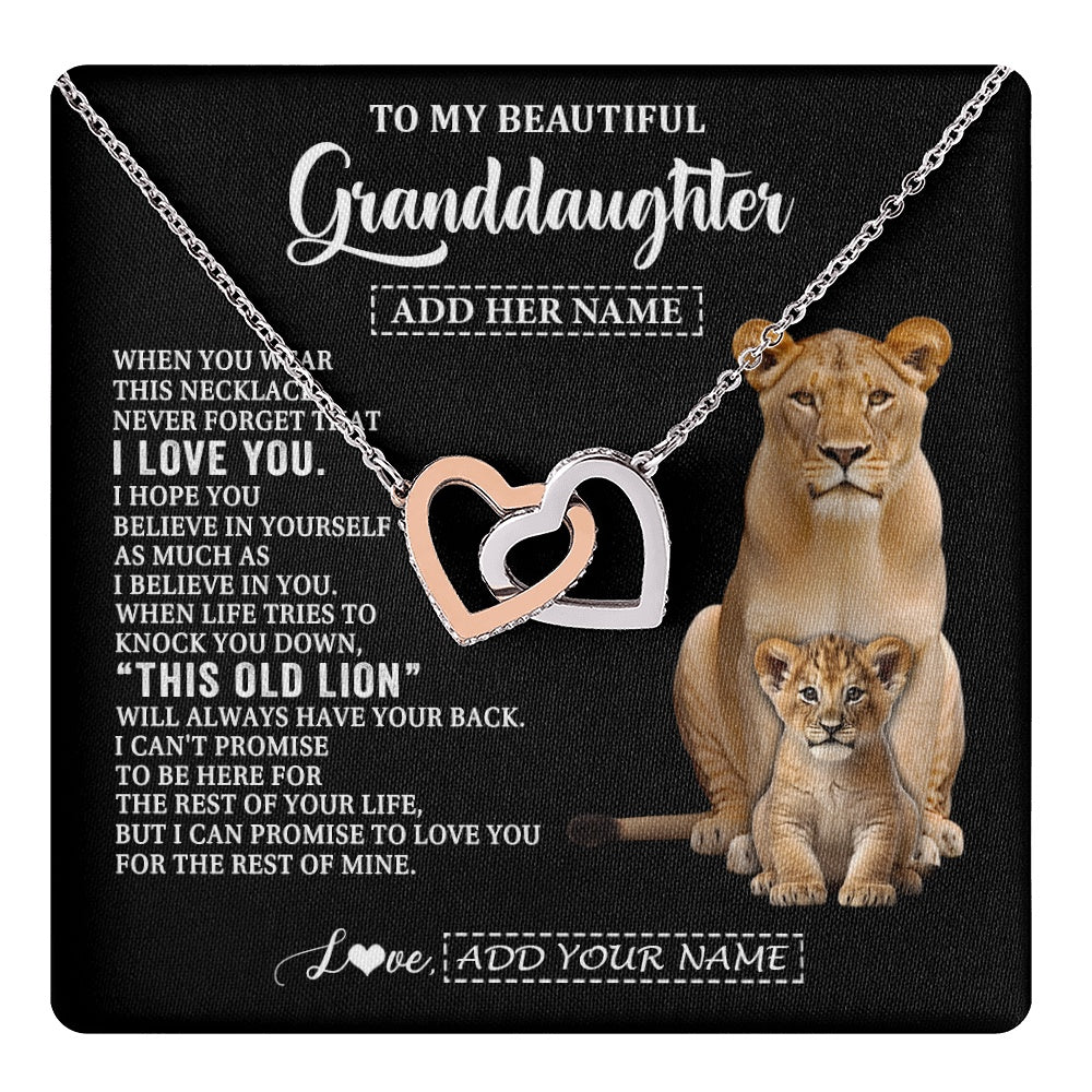Interlocking Hearts Necklace Stainless Steel & Rose Gold Finish | 1 | Personalized To My Granddaughter Gifts From Grandma Gigi Necklace This Old Lion Love You Granddaughter Birthday Gifts Christmas Custom Gift Box Message Card | https://teecentury.