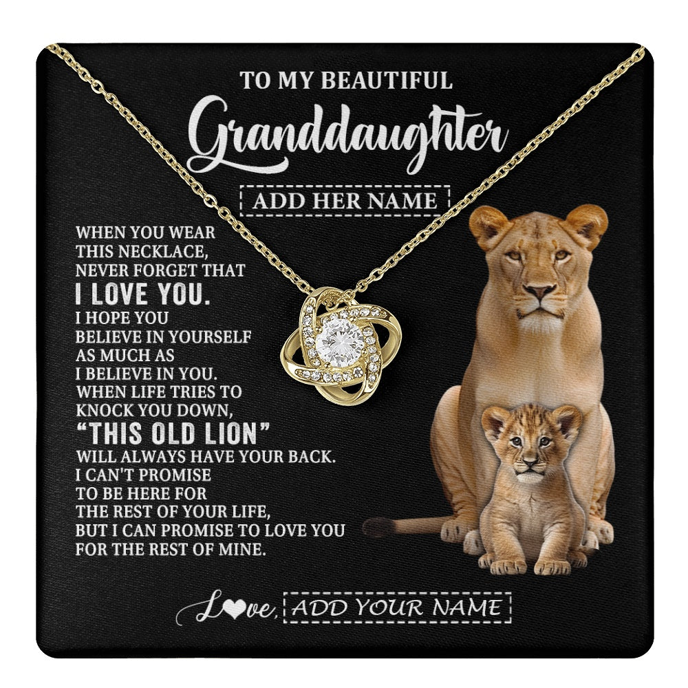 Love Knot Necklace 18K Yellow Gold Finish | 1 | Personalized To My Granddaughter Gifts From Grandma Gigi Necklace This Old Lion Love You Granddaughter Birthday Gifts Christmas Custom Gift Box Message Card | https://teecentury.