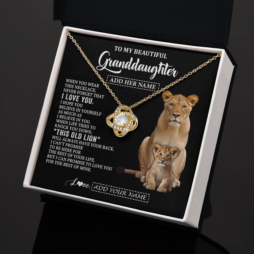 Love Knot Necklace 18K Yellow Gold Finish | 2 | Personalized To My Granddaughter Gifts From Grandma Gigi Necklace This Old Lion Love You Granddaughter Birthday Gifts Christmas Custom Gift Box Message Card | https://teecentury.