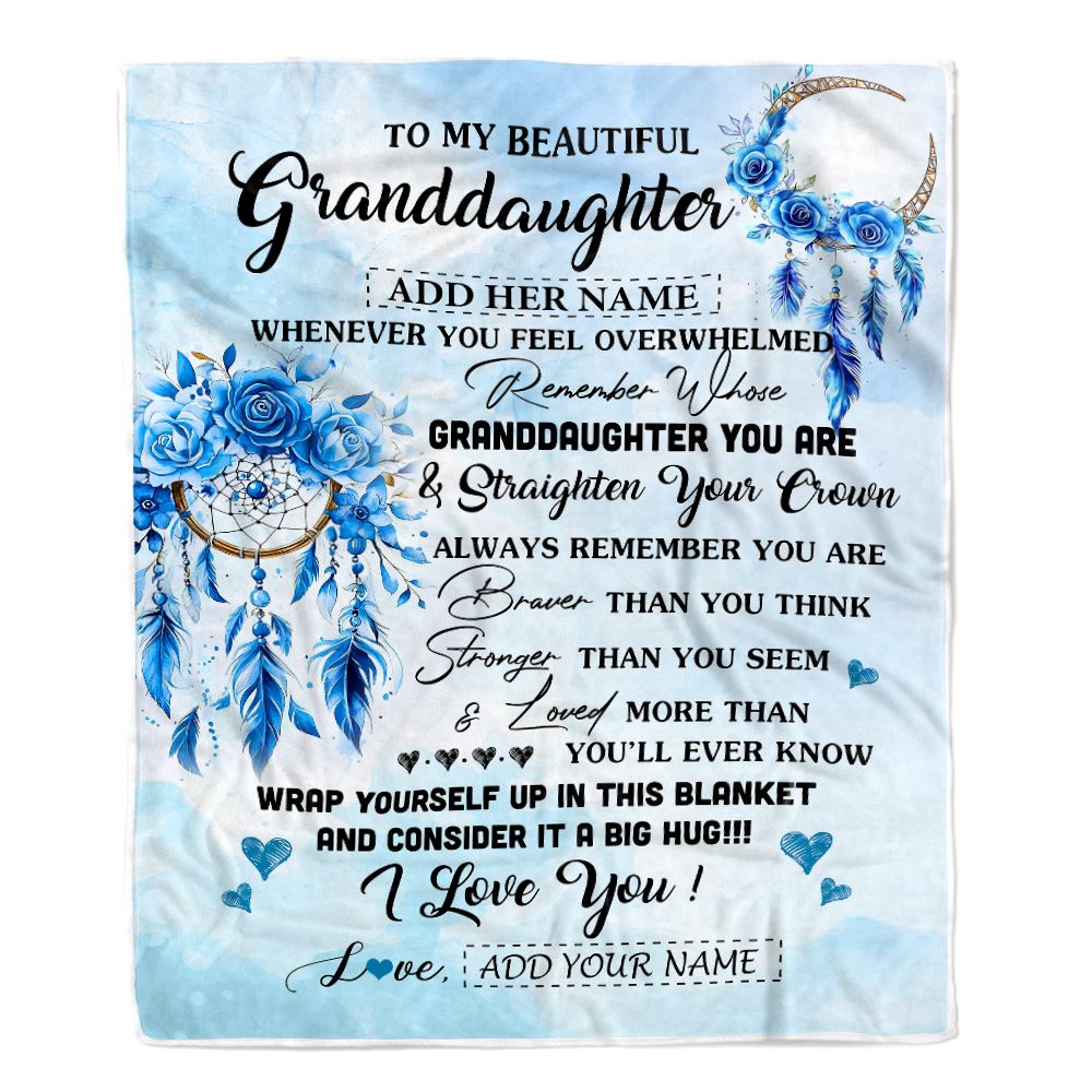 Personalized To My Granddaughter Gifts From Grandma Granddaughter Blanket Dream Catcher Blue Granddaughter Birthday Gifts Graduation Christmas Fleece Blanket | teecentury