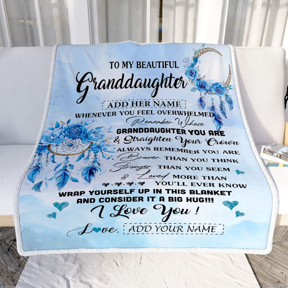 Personalized To My Granddaughter Gifts From Grandma Granddaughter Blanket Dream Catcher Blue Granddaughter Birthday Gifts Graduation Christmas Fleece Blanket | teecentury
