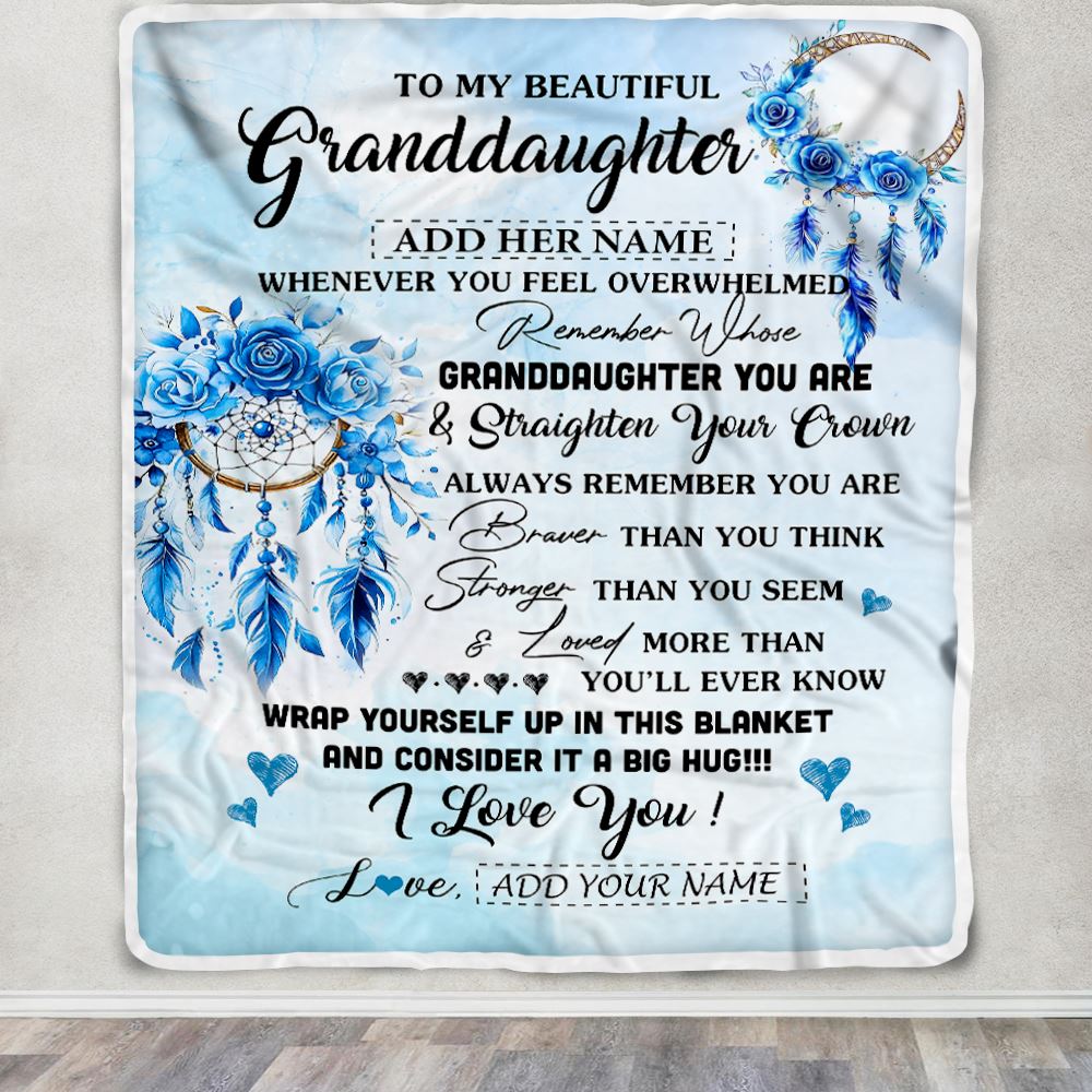 Personalized To My Granddaughter Gifts From Grandma Granddaughter Blanket Dream Catcher Blue Granddaughter Birthday Gifts Graduation Christmas Fleece Blanket | teecentury