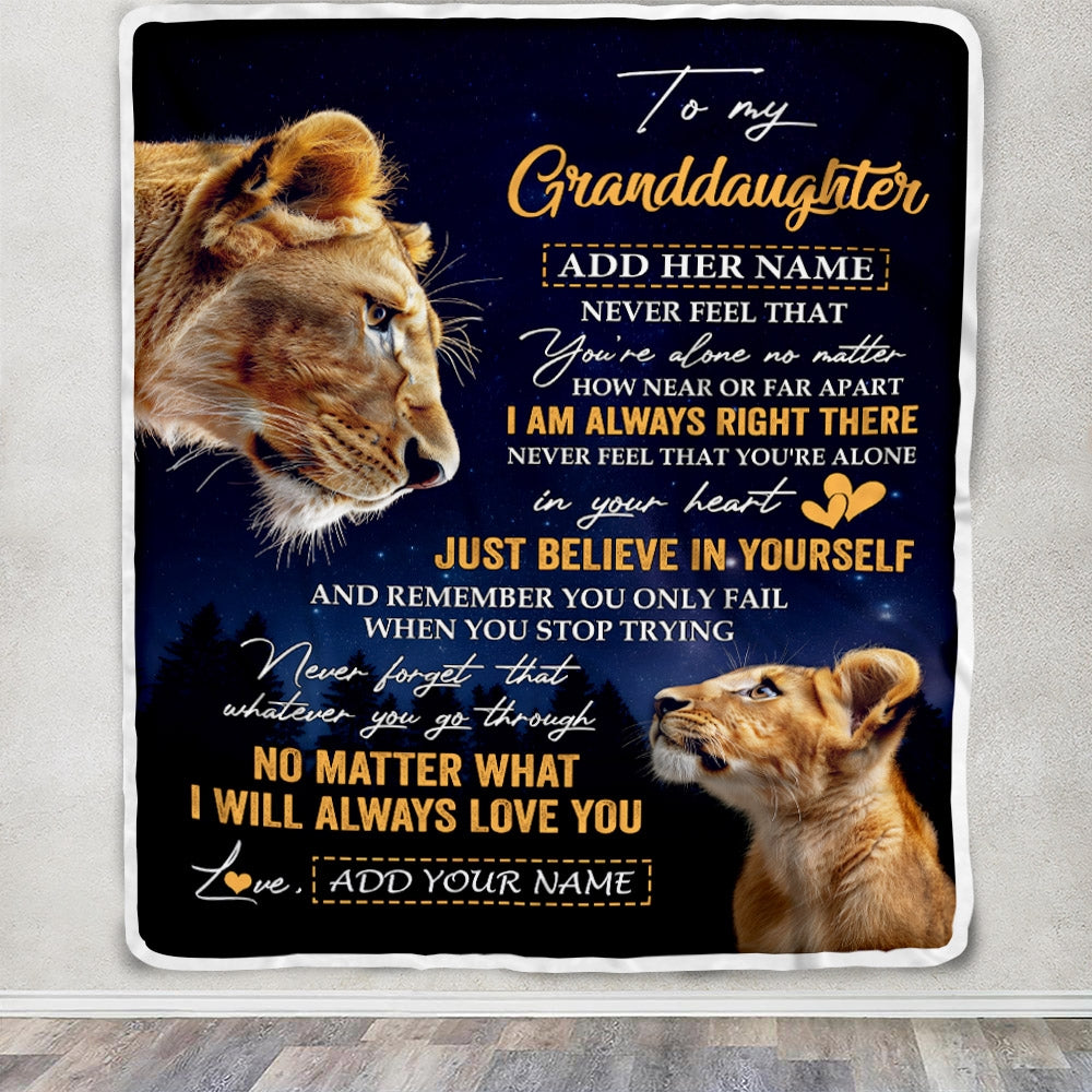 Personalized To My Granddaughter Gifts From Grandma Grandmother Blanket Lion Never Feel Alone Birthday Gifts Granddaughter Valentines Christmas Fleece Blanket | teecentury