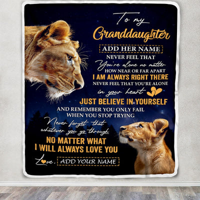 Personalized To My Granddaughter Gifts From Grandma Grandmother Blanket Lion Never Feel Alone Birthday Gifts Granddaughter Valentines Christmas Fleece Blanket | teecentury