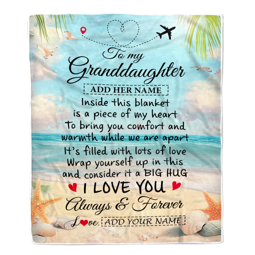 Personalized To My Granddaughter Gifts From Grandma Grandpa Blanket Beach I Love You Birthday Gifts Graduation For Granddaughter Christmas Fleece Blanket | teecentury