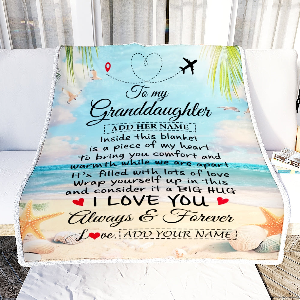 Personalized To My Granddaughter Gifts From Grandma Grandpa Blanket Beach I Love You Birthday Gifts Graduation For Granddaughter Christmas Fleece Blanket | teecentury