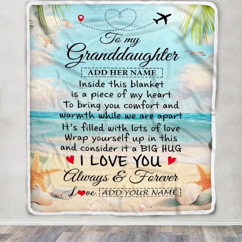 Personalized To My Granddaughter Gifts From Grandma Grandpa Blanket Beach I Love You Birthday Gifts Graduation For Granddaughter Christmas Fleece Blanket | teecentury