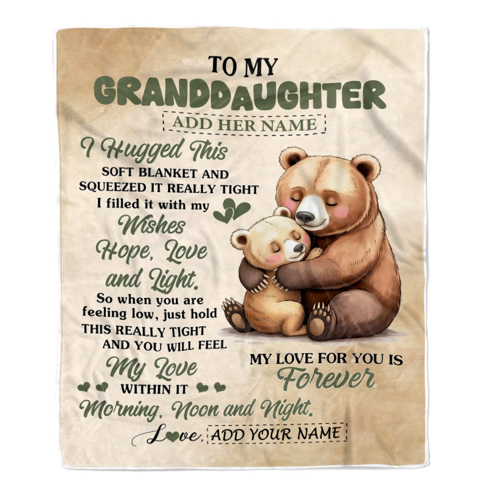Personalized To My Granddaughter Gifts From Grandma Grandpa Blanket Bear Letter I Hugged This Gifts For Granddaughter Birthday Christmas Custom Fleece Blanket | teecentury