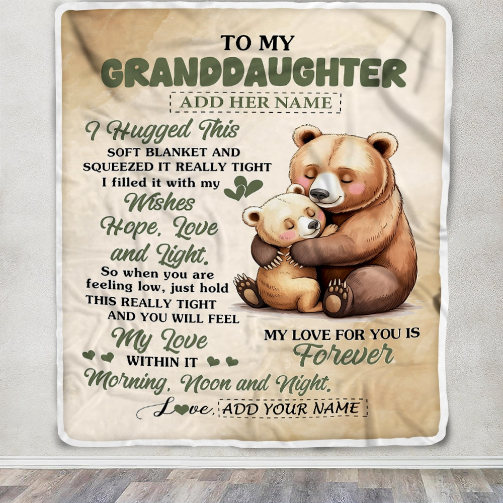 Personalized To My Granddaughter Gifts From Grandma Grandpa Blanket Bear Letter I Hugged This Gifts For Granddaughter Birthday Christmas Custom Fleece Blanket | teecentury