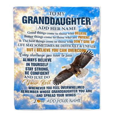 Personalized To My Granddaughter Gifts From Grandma Grandpa Blanket Believe In Yourself Eagle Gifts For Granddaughter Birthday Christmas Custom Fleece Blanket | teecentury