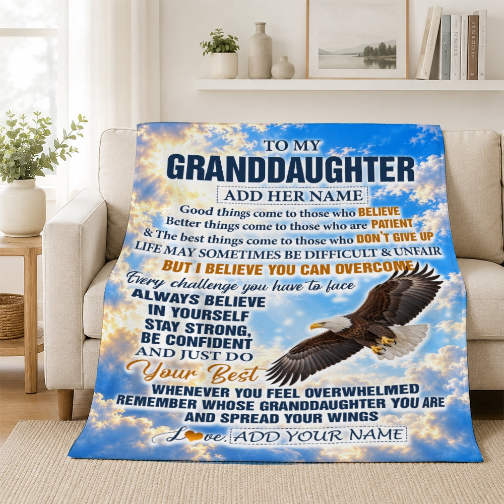 Personalized To My Granddaughter Gifts From Grandma Grandpa Blanket Believe In Yourself Eagle Gifts For Granddaughter Birthday Christmas Custom Fleece Blanket | teecentury