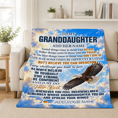 Personalized To My Granddaughter Gifts From Grandma Grandpa Blanket Believe In Yourself Eagle Gifts For Granddaughter Birthday Christmas Custom Fleece Blanket | teecentury