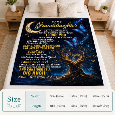 Personalized To My Granddaughter Gifts From Grandma Grandpa Blanket Blue Galaxy Butterfly Moon Birthday Gifts For Granddaughter Christmas Fleece Blanket | teecentury