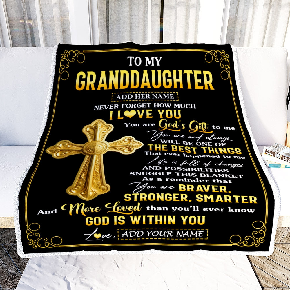 Personalized To My Granddaughter Gifts From Grandma Grandpa Blanket Christian God Is With You Gifts For Granddaughter Birthday Christmas Custom Fleece Blanket | teecentury