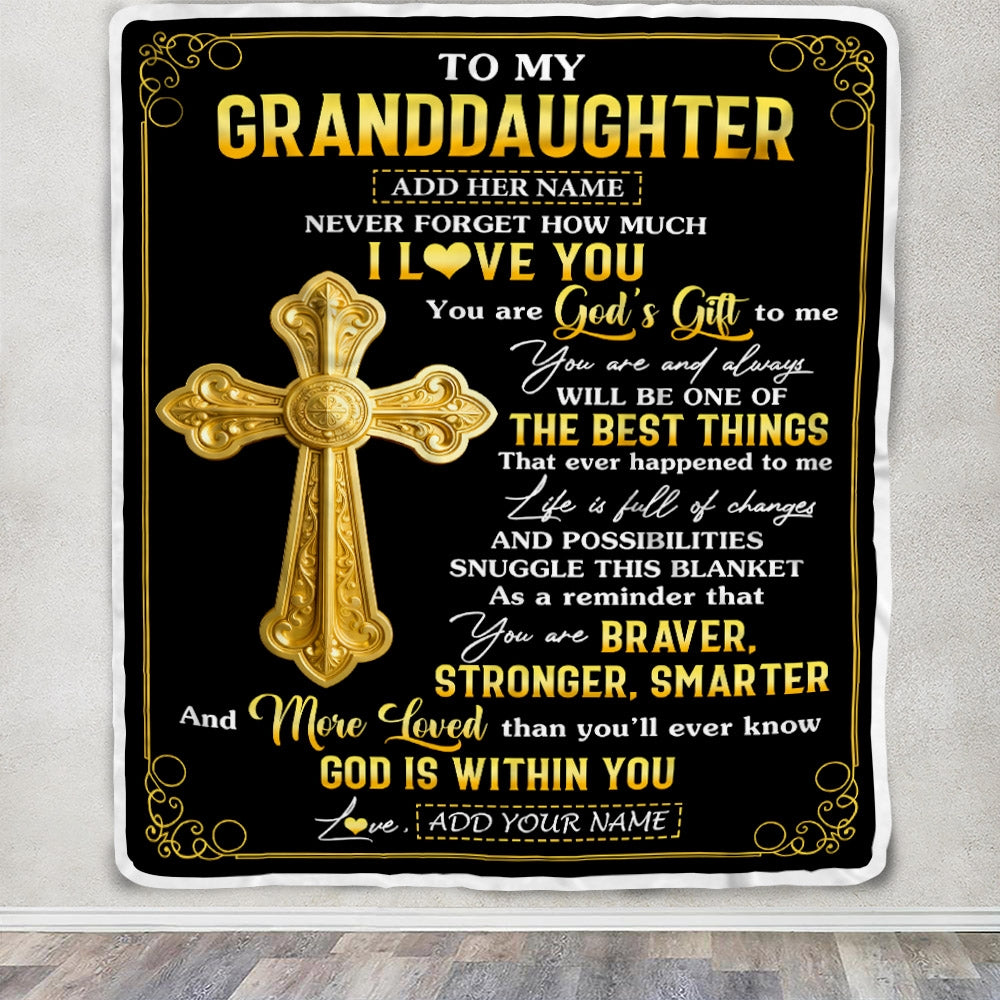 Personalized To My Granddaughter Gifts From Grandma Grandpa Blanket Christian God Is With You Gifts For Granddaughter Birthday Christmas Custom Fleece Blanket | teecentury