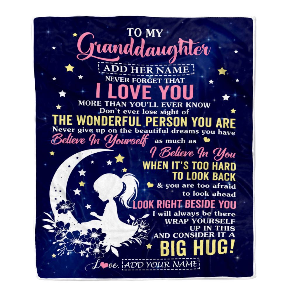Personalized To My Granddaughter Gifts From Grandma Grandpa Blanket Floral Moon Birthday Gifts For Granddaughter Graduation Wedding Christmas Fleece Blanket | teecentury