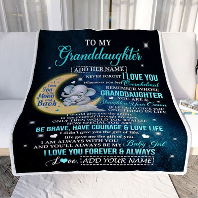 Personalized To My Granddaughter Gifts From Grandma Grandpa Blanket Moon Elephant Birthday Gifts Graduation For Granddaughter Christmas Fleece Throw Blanket | teecentury