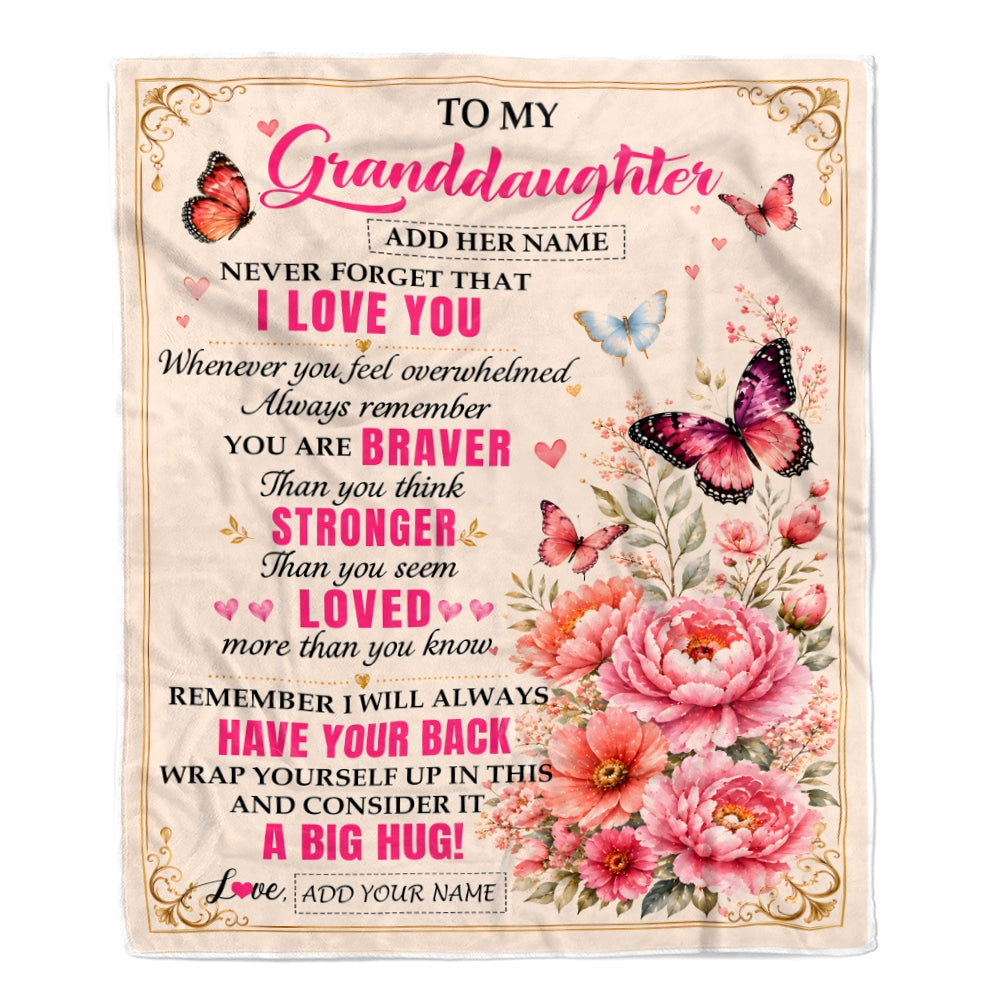 Personalized To My Granddaughter Gifts From Grandma Grandpa Blanket Pink Butterfly I Love You Birthday Gift For Granddaughter Christmas Custom Fleece Blanket | teecentury