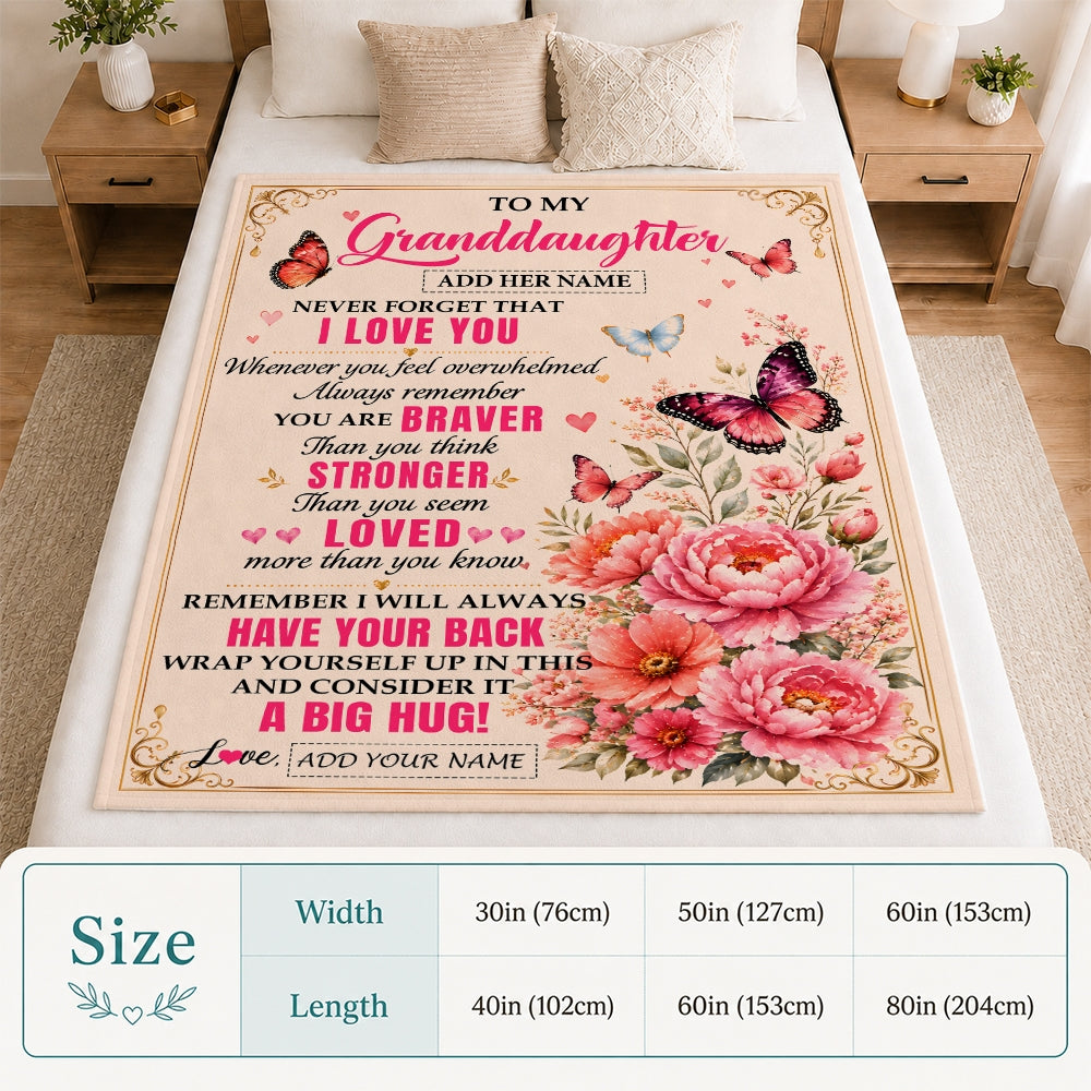 Personalized To My Granddaughter Gifts From Grandma Grandpa Blanket Pink Butterfly I Love You Birthday Gift For Granddaughter Christmas Custom Fleece Blanket | teecentury